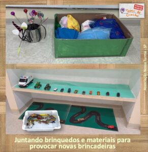 juntando brinquedos e materiais