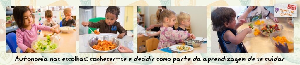 Criancas se servem de comida creche